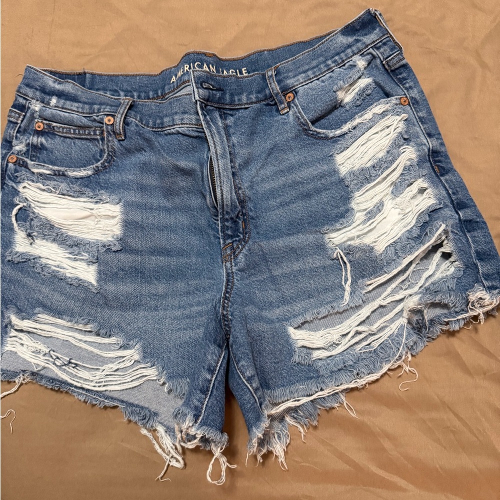 American Eagle Outfitters Women's Ripped Blue Jean Shorts